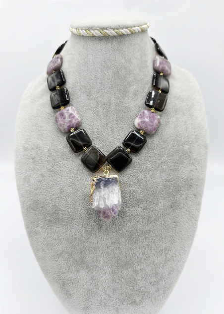 Collar amatista y lepidolita