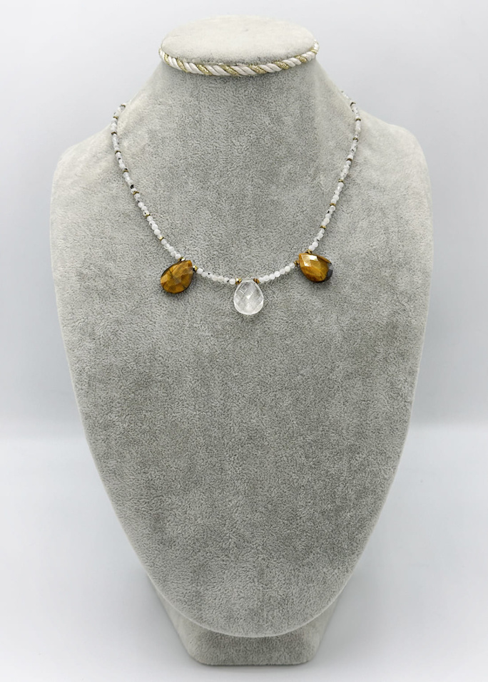 Collar lyra con piedra luna y ojo de tigre 2