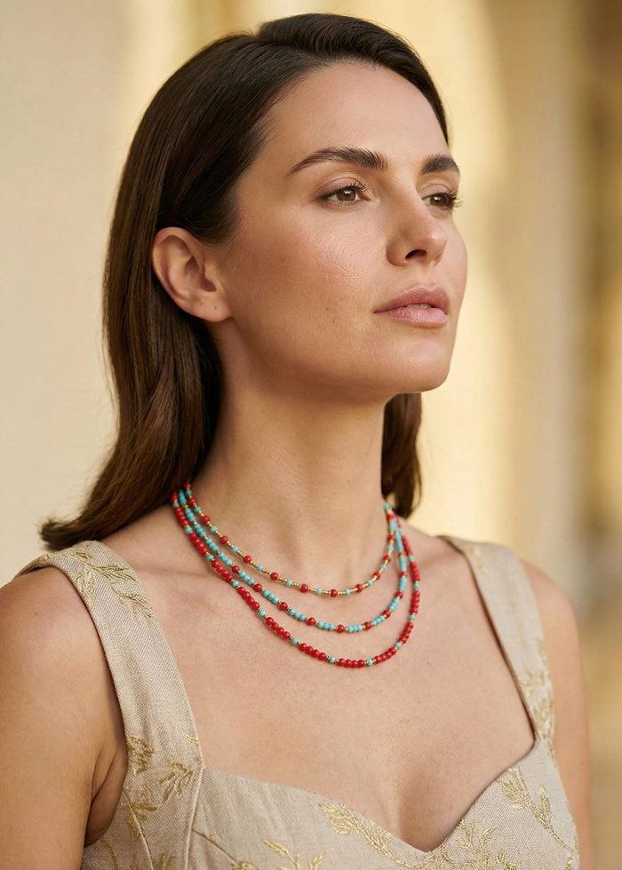 Collar turquesa y rojo