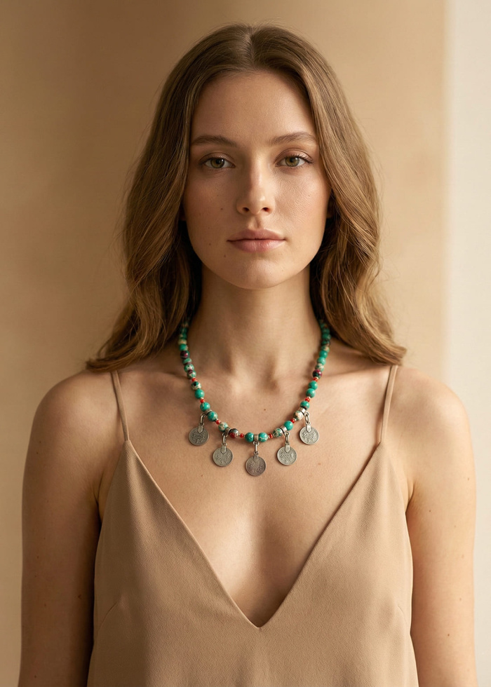 Collar de jaspes y monedas