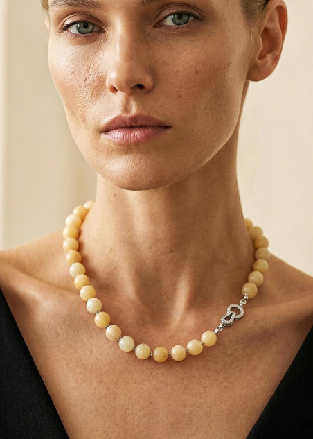 Collar de cornalina amarilla natural y hematites plateados Aurelia, joya única de lujo PRADIKA